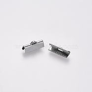 304 Stainless Steel Ribbon Crimp Ends, Stainless Steel Color, 7x16mm, Hole: 1.5x2mm(X-STAS-S112-001E-P)