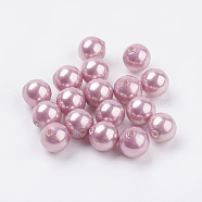 Shell Pearl Half Drilled Beads, Round, Flamingo, 8mm, Hole: 1mm(BSHE-G016-8mm-02)