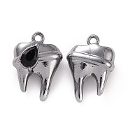Rack Plating Alloy Glass Pendants, Cadmium Free & Lead Free & Nickle Free, Faceted, Tooth Charms with Teardrop, Gunmetal, Black, 19x13.5x7mm, Hole: 1.4mm(FIND-I037-08B-02)