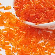 Glass Bugle Beads, Seed Beads, Orange, about 6mm long, 1.8mm in diameter, hole: 0.6mm, about 10000pcs/bag. Sold per package of one pound(TSDB6MM9T)