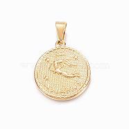 Real 18K Gold Plated 304 Stainless Steel Pendants, Flat Round with Twelve Constellation/Zodiac Sign, Aquarius, 29x25x3.2mm, Hole: 9x4.5mm(STAS-H372-01L)