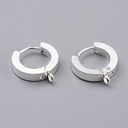 201 Stainless Steel Huggie Hoop Earrings Findings, with Vertical Loop, with 316 Surgical Stainless Steel Earring Pins, Ring, Silver, 15.5x14x3mm, Hole: 1.4mm, Pin: 1mm(X-STAS-A167-01A-S)