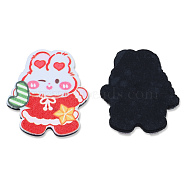 Printed Embossed Opaque Acrylic Cabochons, Christmas Style, Rabbit with Candy Cane, Red, 22.5x19x2mm(OACR-N135-02C-01A)