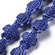 Handmade Porcelain Ceramic Beads Strands, Famille Rose Style, Tortoise, Dark Blue, 19.5x15x8mm, Hole: 1.8mm, about 17~18pcs/strand, 11.42~12.24 inch(29~31.1cm)(PORC-Q265-007D)