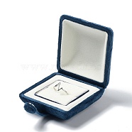 Square Velvet Ring Boxes, Wedding Ring Gift Case with Iron Snap Button, Marine Blue, 7.2x7.2x3.95cm(VBOX-C001-01A)