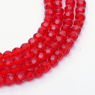 Transparent Glass Bead Strands, Faceted(32 Facets) Round, Red, 3~4mm, Hole: 0.5mm, about 140pcs/strand, 22.8 inch(GLAA-R166-3mm-01D)