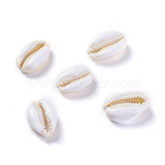 Cowrie Shell Beads, with Enamel, Undrilled/No Hole Beads, White, 18~22x13~15x7~8mm(X-BSHE-G019-02F)