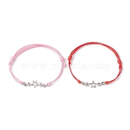 2Pcs 2 Color Triple Star Zinc Alloy Link Bracelets Set, Waxed Polyester Cord Adjustable Bracelets, Pink, Inner Diameter: 1-3/4~3-1/8 inch(4.3~7.9cm), 1Pc/color(BJEW-JB09977-03)