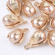 ABS Plastic Imitation Pearl Pendants, with Light Gold Plated Alloy Findings, Long-Lasting Plated, Teardrop, Dark Salmon, 21x13x12mm, Hole: 1.8mm(FIND-S319-32B)