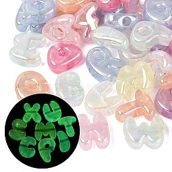 Luminous UV Plating Transparent Acrylic European Beads, Large Hole Beads, Iridescent, Alphabet, Glow in the Dark, with Glitter Powder, Mixed Color, 21~28x13~25x9~10mm, Hole: 5.5mm, about 176pcs/500g(OACR-Q204-24)