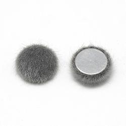 Faux Mink Fur Covered Cabochons, with Aluminum Bottom, Half Round/Dome, Gray, 19~20x6mm(WOVE-S084-18I)