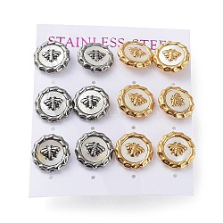6 Pair 2 Color Bee Natural Shell Stud Earrings, 304 Stainless Steel Earrings, Golden & Stainless Steel Color, 14mm, 3 Pair/color(EJEW-A024-06)