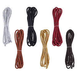 6Pcs 6 Colors Braided Imitation Leather Cords, Round, Mixed Color, 4mm, about 2.73 Yards(2.5m)/pc, 1pc/color(OCOR-DC0001-10B)