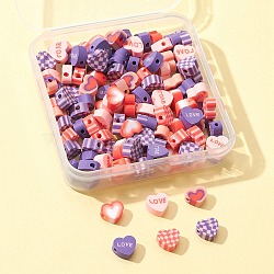 Valentine's Day Handmade Polymer Clay Beads, Heart, Mixed Color, 9~10x9.5~10.5x4~4.5mm, Hole: 1.6mm, about 100~120pcs/box(CLAY-FS0001-24)