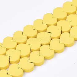 Spray Painted Non-magnetic Synthetic Hematite Beads Strands, Heart, Yellow, 7.5x8x2.5mm, Hole: 0.7mm, about 50pcs/strand, 15.7 inch(G-T116-04-24)