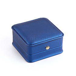 PU Leather Bracelet Bangle Gift Boxes, with Golden Plated Iron Crown and Velvet Inside, for Wedding, Jewelry Storage Case, Blue, 9.6x9.6x5.3cm(X-LBOX-L005-G02)