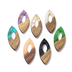 Resin & Walnut Wood Pendants, Horse Eye Charms, with Gold Foil, Mixed Color, 38x15.5x3.5mm, Hole: 2mm(RESI-N025-047)