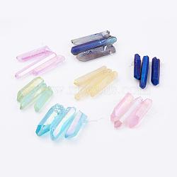 Electroplated Natural Quartz Crystal Graduated Beads Strands, Nuggets, Mixed Color, 21~43x5~13mm, Hole: 1mm, 3pcs/set(G-P315-A)