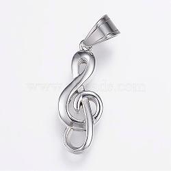 304 Stainless Steel Pendants, Musical Note, Stainless Steel Color, 34x13.5x5.5mm, Hole: 7x9mm(STAS-G117-24P)