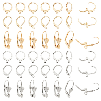 90Pcs 6 Style 304 Stainless Steel Leverback Earring Findings, with Horizontal Loops, Golden & Stainless Steel Color, 14~19x11~12x2~6mm, Hole: 1.2~1.5mm, Pin: 0.6~0.8mm, 15Pcs/style