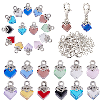 DIY Rhombus Pendant Decoration Making Kit, Including Glass Pendants, Zinc Alloy Lobster Claw Clasps & Jump Rings, Mixed Color, 104Pcs/box