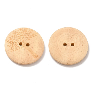 Carved Buttons with 2-Hole, Wooden Buttons, Seashell Color, about 30mm in diameter