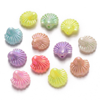 Opaque Acrylic Beads, AB Color Plated, Scallop Shell, Mixed Color, 14x14x6.5mm, Hole: 1.8mm