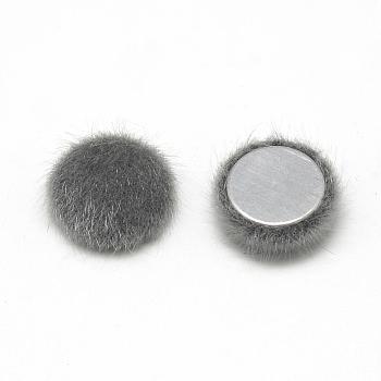 Faux Mink Fur Covered Cabochons, with Aluminum Bottom, Half Round/Dome, Gray, 19~20x6mm