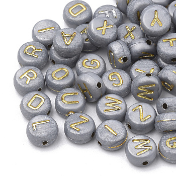 Opaque Acrylic Beads, Horizontal Hole, Mixed Letters, Flat Round, Mixed, 7x4mm, Hole: 1.2mm, about 3700pcs/500g