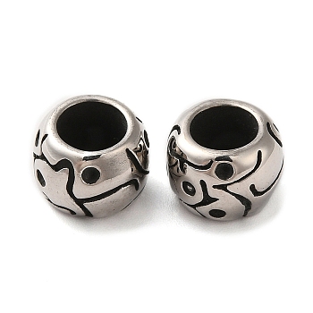 304 Stainless Steel European Beads, Large Hole Beads, Rondelle, Antique Silver, 10.5x8mm, Hole: 6mm