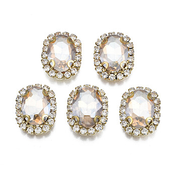 Sew on Rhinestone, Transparent Glass Rhinestone, with Brass Prong Settings, Faceted, Oval, Wheat, 18x14x7mm, Hole: 0.9mm