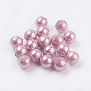 Shell Pearl Half Drilled Beads, Round, Flamingo, 8mm, Hole: 1mm