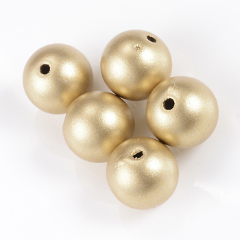 Matte Style Spray Painted Acrylic Beads, Round, Gold, 18mm, Hole: 2mm