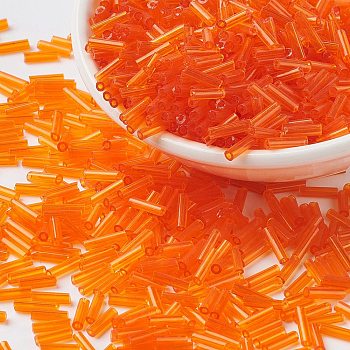Glass Bugle Beads, Seed Beads, Orange, about 6mm long, 1.8mm in diameter, hole: 0.6mm, about 10000pcs/bag. Sold per package of one pound