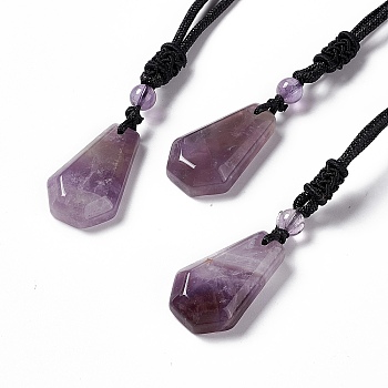 Natural Amethyst Hexagon Pendant Necklace with Nylon Cord, Gemstone Jewelry for Men Women, 25.20 inch(64cm)