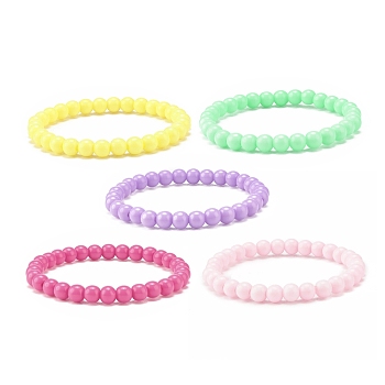 Candy Color Acrylic Beaded Stretch Bracelet for Kids, Mixed Color, Inner Diameter: 1-3/4 inch(4.6cm)