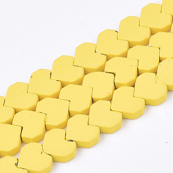 Spray Painted Non-magnetic Synthetic Hematite Beads Strands, Heart, Yellow, 7.5x8x2.5mm, Hole: 0.7mm, about 50pcs/strand, 15.7 inch