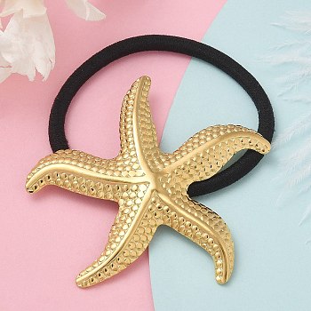 304 Stainless Steel Hair Ties, with Nylon Cord, Starfish, Real 18K Gold Plated, Inner Diameter: 42mm, starfish: 56x54mm