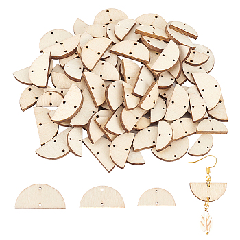 30 Sets 3 Sizes Undyed Wood Connector Charms, Half Round Links, BurlyWood, 9.5~13x19.5~26.5x2.5mm, Hole: 1~1.2mm