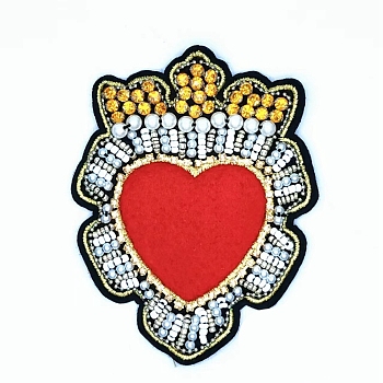 Heart Beading Sequin Rhinestone Costume Accessories, for Valentine's Day, Red, 96x75mm