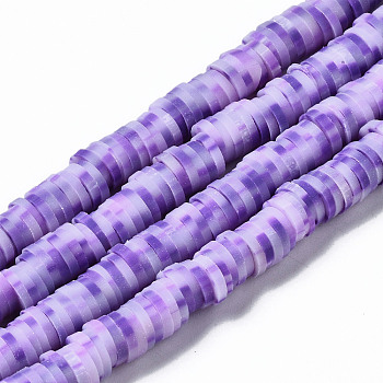 Handmade Polymer Clay Beads Strands, for DIY Jewelry Crafts Supplies, Heishi Beads, Disc/Flat Round, Medium Purple, 4x0.5mm, Hole: 1.8mm, about 320~447pcs/strand, 15.75 inch~16.14 inch(40~41cm)