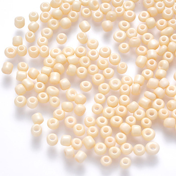 6/0 Baking Paint Glass Round Seed Beads, PapayaWhip, 4~5x3~4mm, Hole: 1~2mm, about 4500pcs/pound