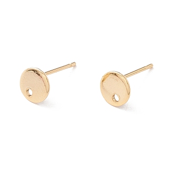 201 Stainless Steel Stud Earring Findings, with 316 Surgical Stainless Steel Pins and Hole, Flat Round, Real 24K Gold Plated, 6mm, Hole: 1.2mm, Pin: 0.7mm