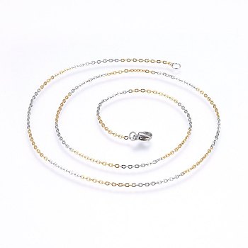 304 Stainless Steel Cable Chain Necklaces, with Lobster Claw Clasps, Golden & Stainless Steel Color, 19.6 inch(50cm), 1.5x0.4mm