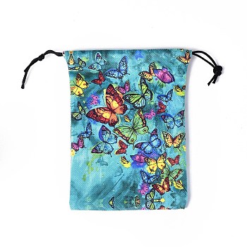 Rectangle Velvet Bags, Drawstring Pouches, for Gift Wrapping, Medium Turquoise, Butterfly Farm, 18x14cm