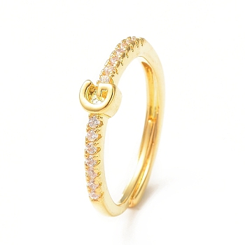 Clear Cubic Zirconia Initial Letter Adjustable Ring, Golden Brass Jewelry for Women, Letter.G, Inner Diameter: 18mm