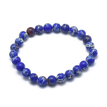 Synthetic Regalite Bead Stretch Bracelets, Round, Dyed, Blue, 2 inch~2-3/8 inch(5~6cm), Bead: 5.8~6.8mm