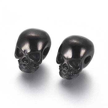 304 Stainless Steel Beads, Skull, Gunmetal, 11x8x10mm, Hole: 2.5mm