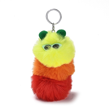 Cute Plush Cloth Worm Doll Pendant Keychains, with Alloy Keychain Ring, for Bag Car Key Pendant Decoration, Lime, 18cm