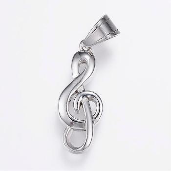 304 Stainless Steel Pendants, Musical Note, Stainless Steel Color, 34x13.5x5.5mm, Hole: 7x9mm